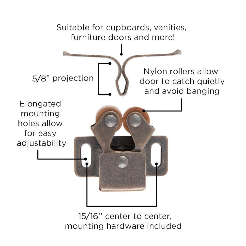 HICKORY HARDWARE Catches 15/16 in. (24 mm) Statuary Bronze Roller Catch with Strike (25-Pack) (3)