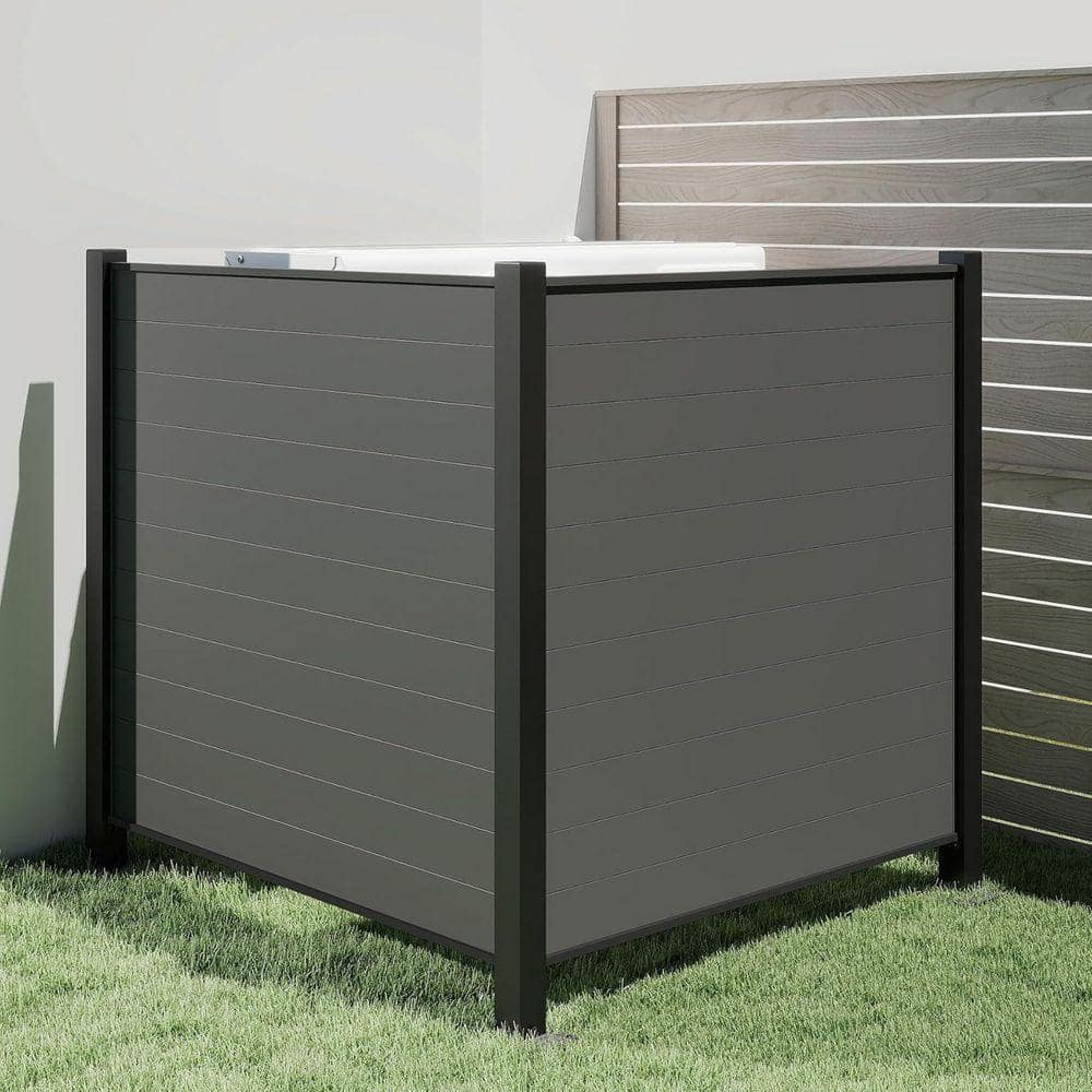 Tenleaf 2-Panel Outdoor Black Air Conditioner Fence Screen, Metal Privacy Fence (2)