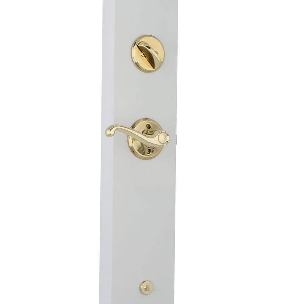 Schlage Plymouth Bright Brass Single Cylinder Door Handleset with Flair Handle (3)