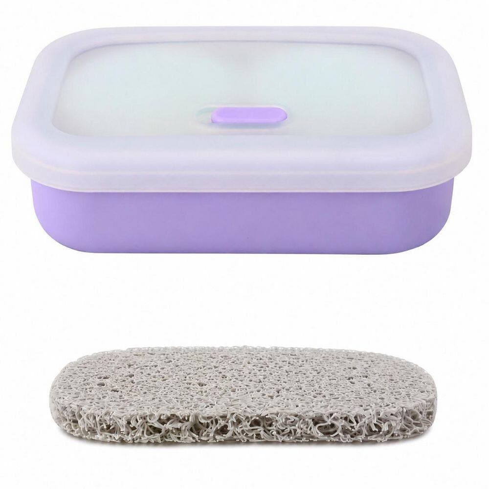 Unbranded 1 Pack Large Purple Silicone Leak Proof Travel Soap Case with Drainage Layer and Vented Lid Portable (1)