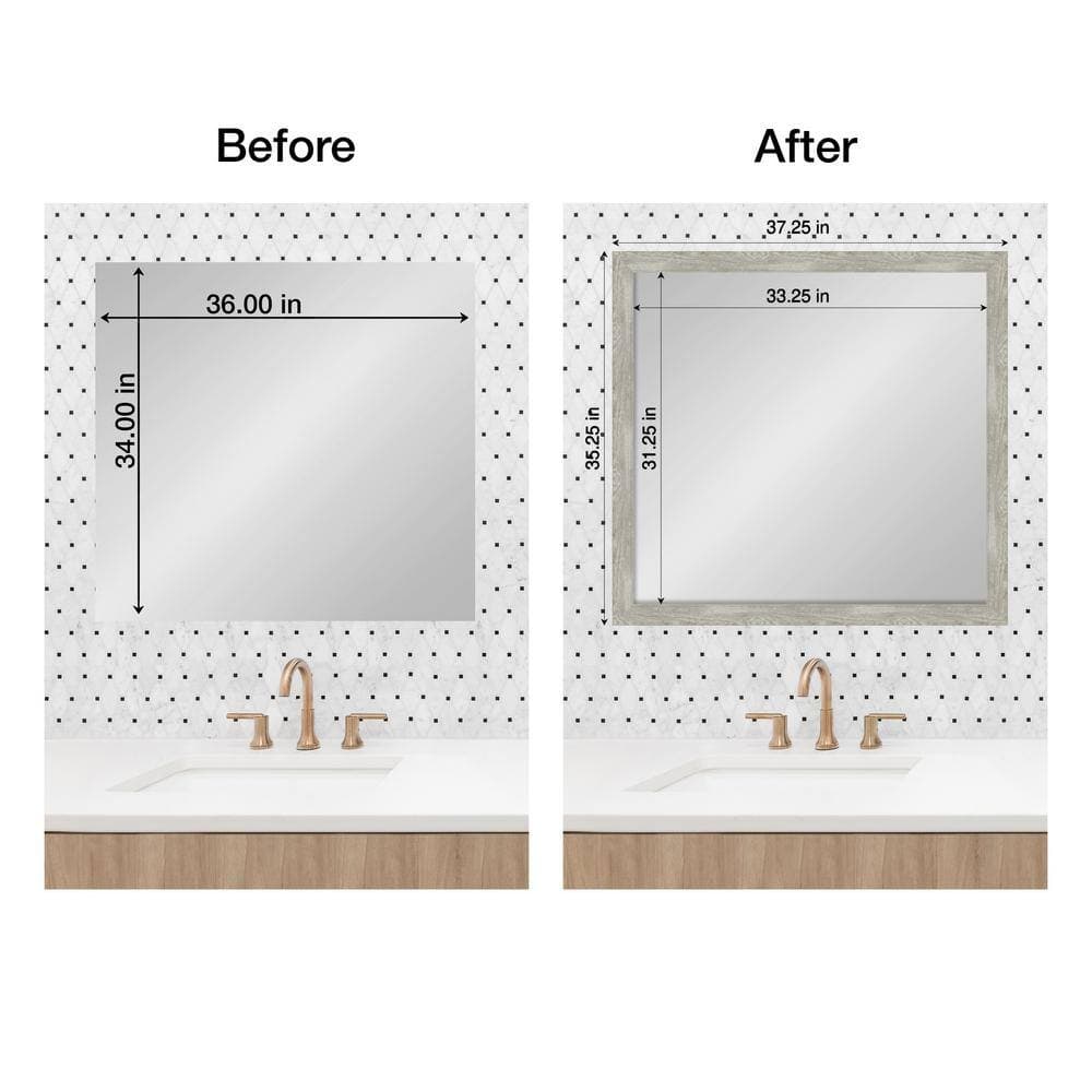 Amanti Art Mirror Makeover Dove Greywash Narrow 35.25 in. W x 37.25 in. H Bathroom Mirror Frame Border Kit-Fits a 34 x 36 Mirror (2)