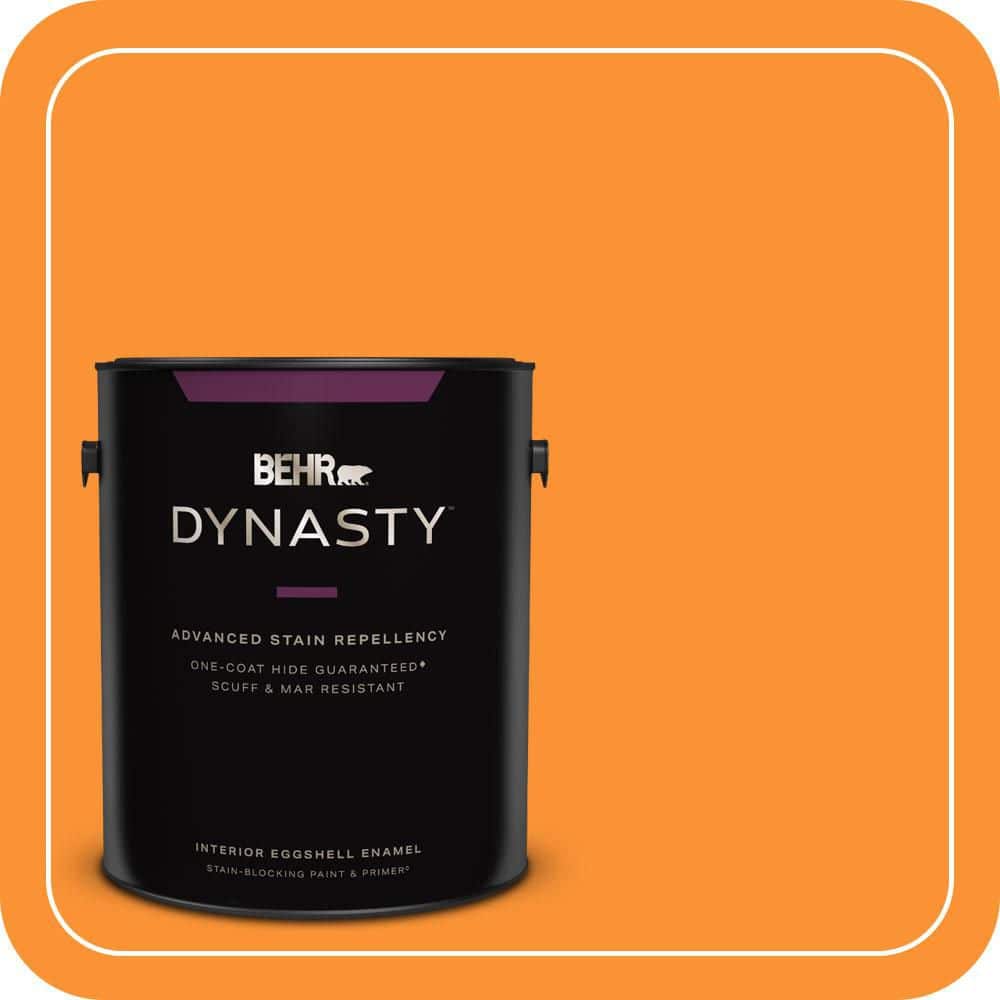 BEHR DYNASTY 1 gal. #P240-7 Joyful Orange Eggshell Enamel Interior Stain-Blocking Paint & Primer