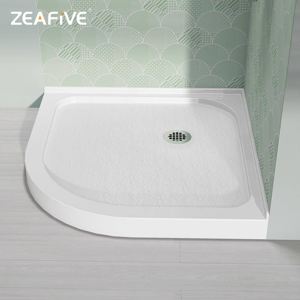 Zeafive Zeno 36 in. L x 36 in. W Sector Corner Shower Pan Base with Corner Drain in White Acrylic Non-Slip RV/Bathroom Tray (3)