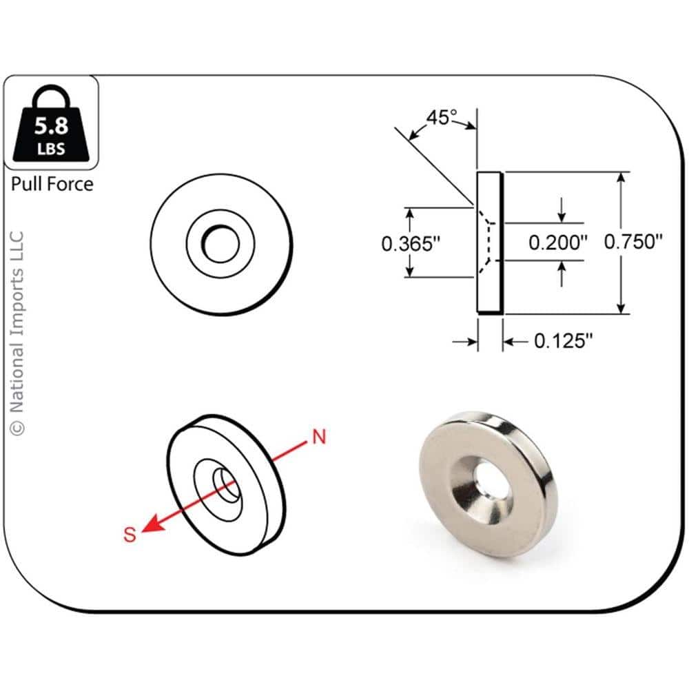Magcraft Rare Earth 3/4 in. x 1/5 in. x 1/8 in. S Countersunk Ring Magnet (6-Pack) (2)