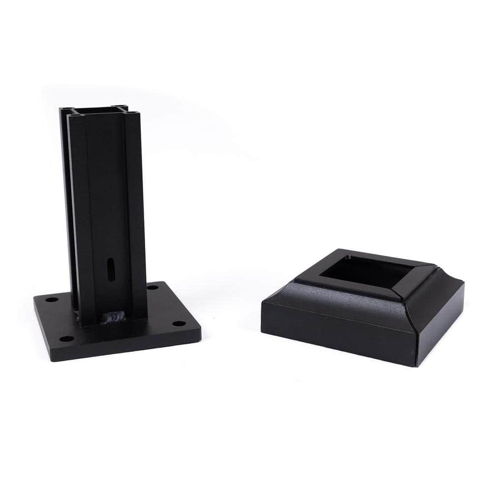 Deckorators 2 in. x 2 in. Black Metal Flange Mount Kit for Privacy Screen Post (1)