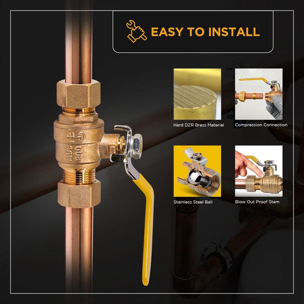 PLUMBFLEX Premium Brass Full Port Ball Valve with Compression Connections (3)