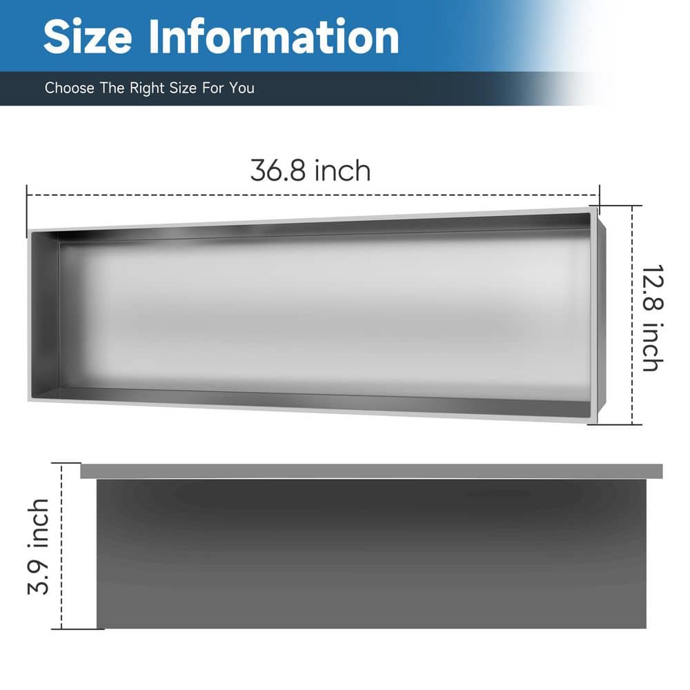 BWE 36 in. W x 12 in. H x 4 in. D Bathroom Shower Niche Standard Niche Over Mount Installation in Brushed Nickel (3)