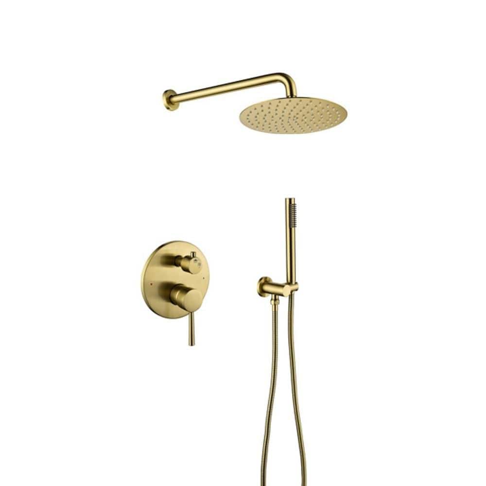 Wudkey 1-Piece Shower Faucet Set in Brushed Gold with 10 in. Rain Shower Head, Shower Valve Kit and Mounting Hardware (1)