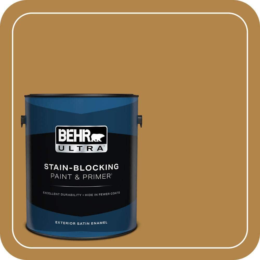 BEHR ULTRA 1 gal. #MQ4-9 Rice Curry Satin Enamel Exterior Paint & Primer (1)