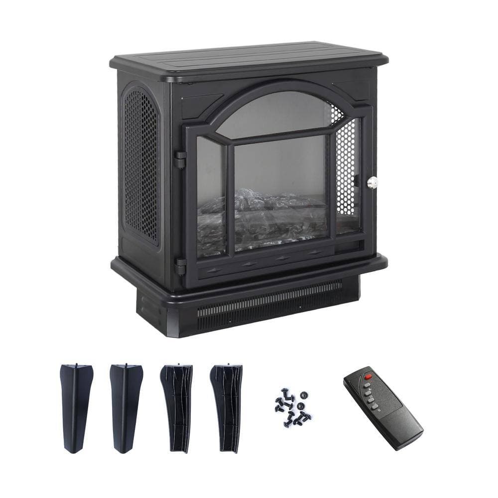 Clihome 18 in. Freestanding 3D Flame Infrared Quartz Electric Fireplace in Black with Remote Control (2)