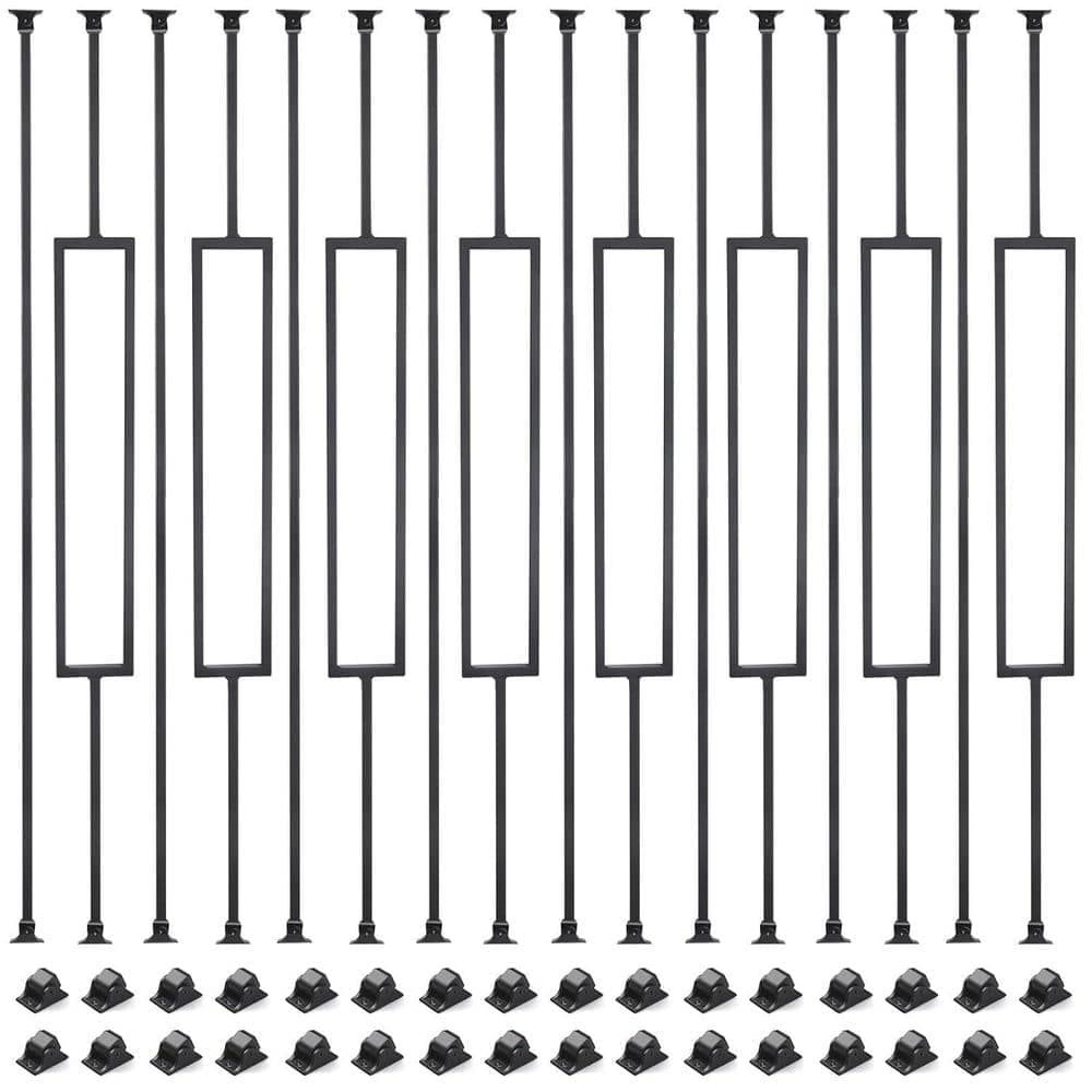 Afoxsos 44 in. H x 0.5 in. W Black Iron Stair Railing Kit with 16 Pack Hollow Straight and Square Balusters and Swivel Shoes (1)