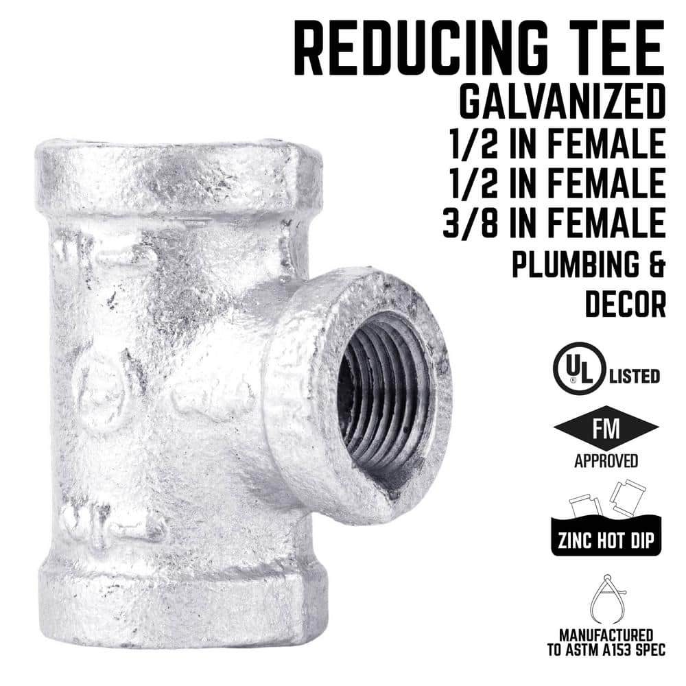 STZ 1/2 in. x 1/2 in. x 3/8 in. Iron Galvanized Reducing Tee (2)