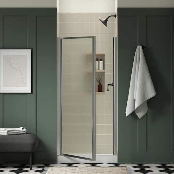 Sterling Standard 33-34 in. W x 64 in. H Framed Pivot Shower Door in Silver with 1/8 in. Thick Rain Textured Tempered Glass