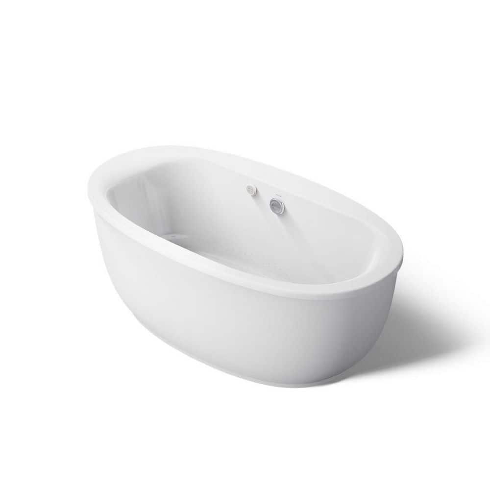 KOHLER Sunstruck 66 in. Acrylic Flatbottom Air Bath Bathtub with Fluted Shroud in White (1)