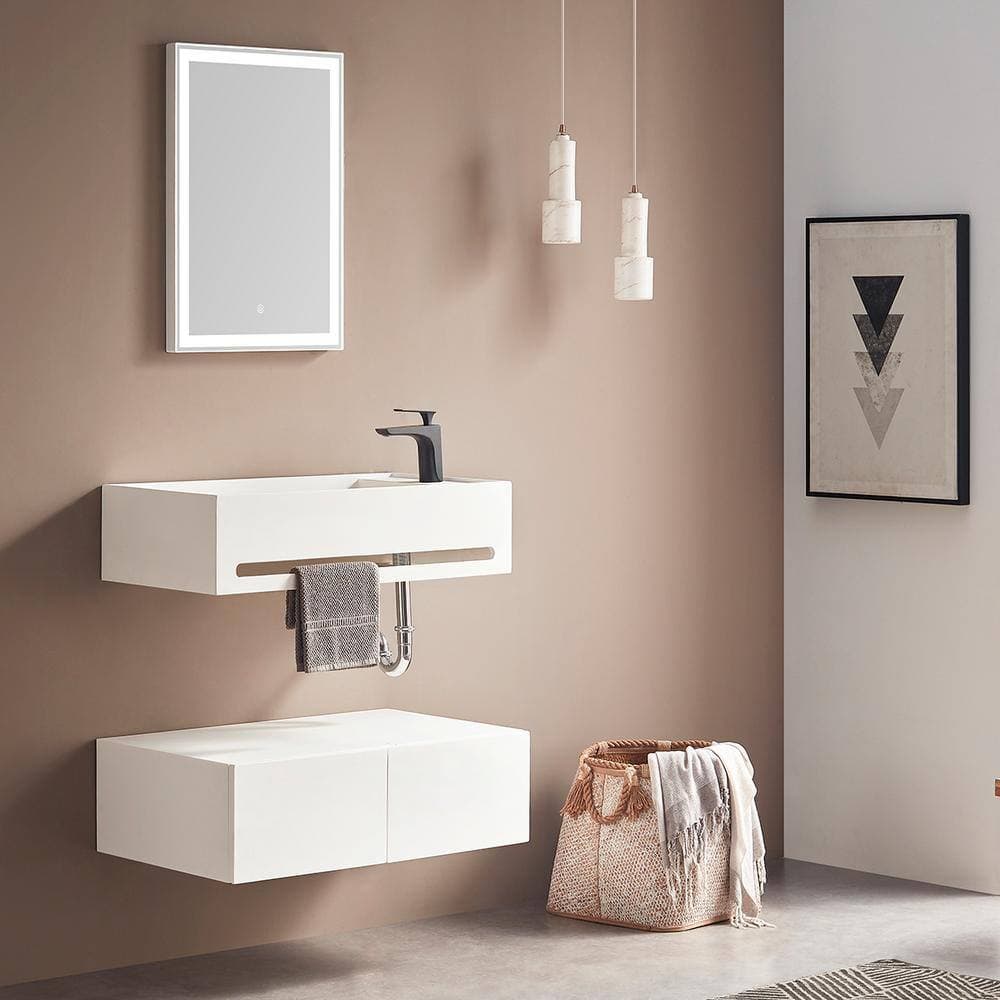 SERENE VALLEY 24 in. Wall Mount Solid Surface Bathroom Sink with Built-in Towel Bar in Matte White (2)