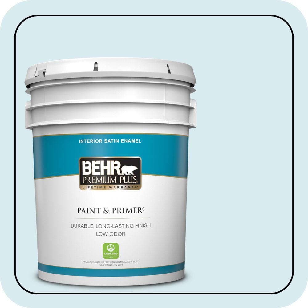 BEHR PREMIUM PLUS 5 gal. #540A-1 Frost Wind Satin Enamel Low Odor Interior Paint & Primer (1)