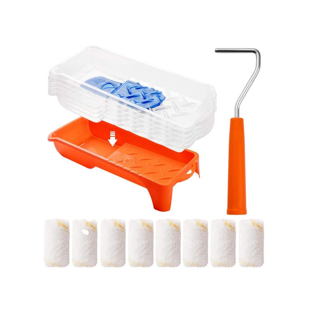 Unbranded 2 Inch White Microfiber Paint Roller Kit with Paint Tray and Liners Small Roller for Walls and Trim 15 Pack