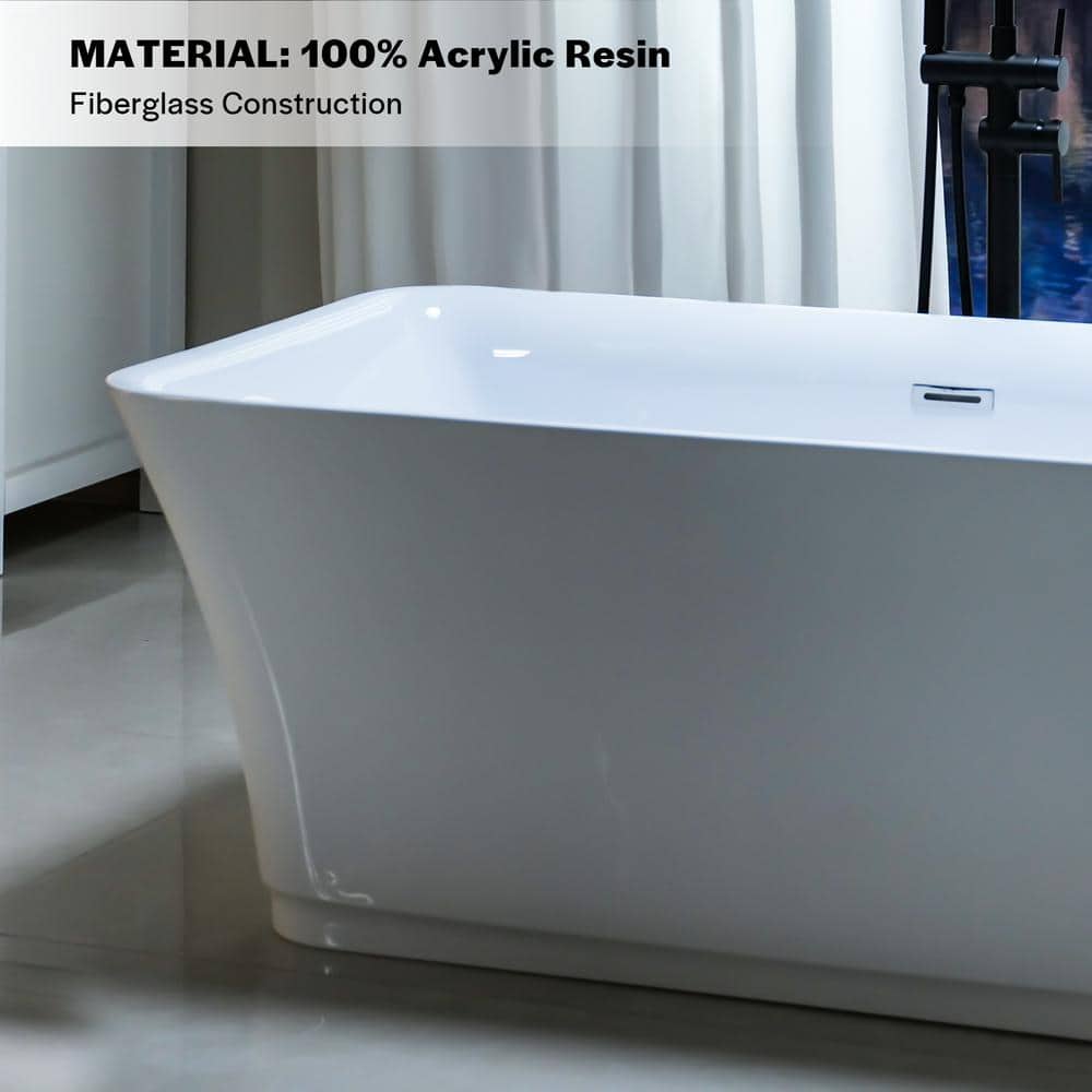 Empava 59 in. Acrylic Double Ended Flatbottom Bathtub Non-Whirlpool Freestanding Soaking Tub in White (3)