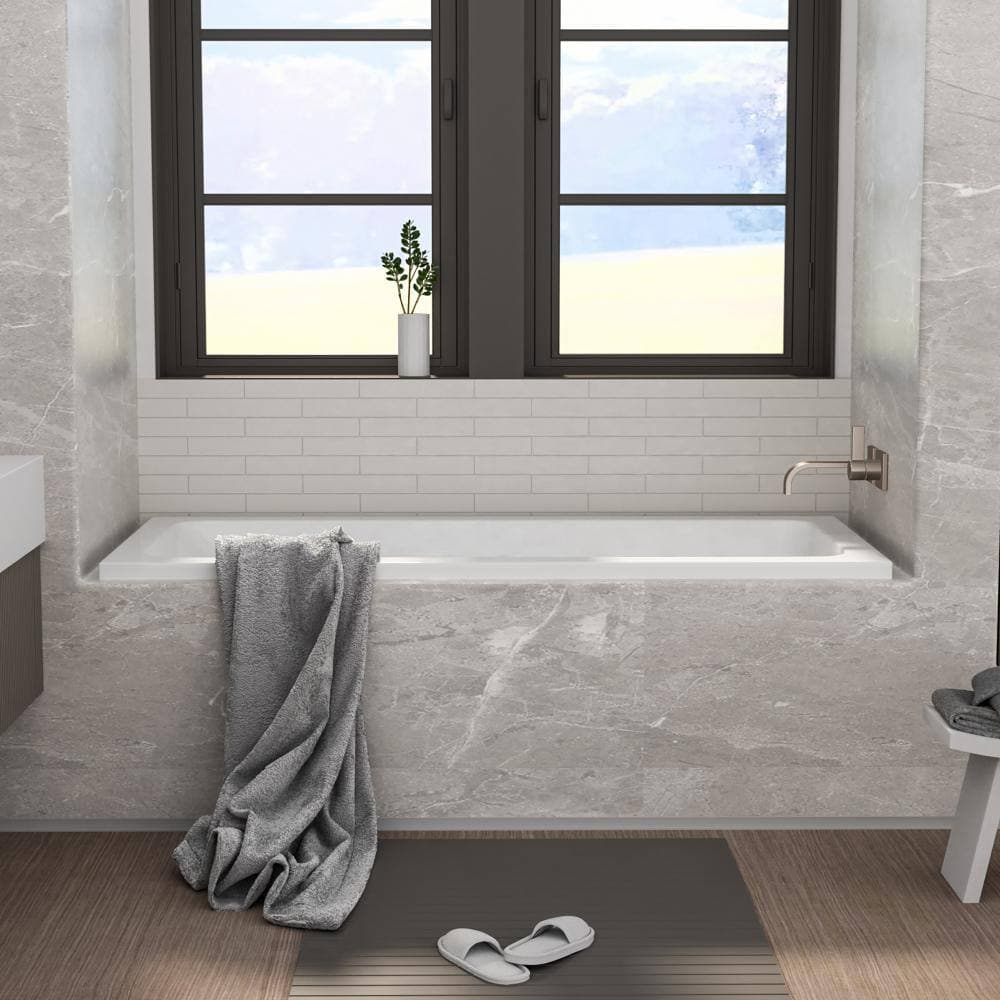 Timussi 66 in. x 31 in. Acrylic Drop-In Soaking Bathtub with Chrome Reversible Drain in Glossy White (2)