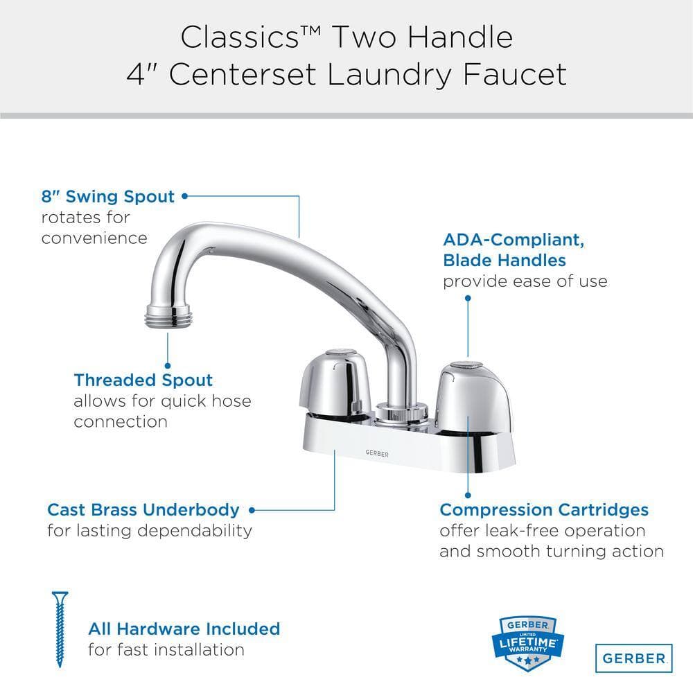 Gerber Classics 2-Handle Laundry Utility Faucet in Chrome (3)