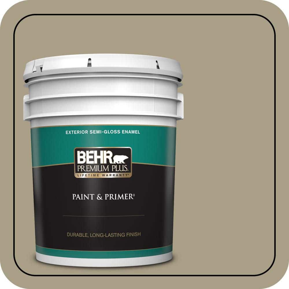 BEHR PREMIUM PLUS 5 gal. #N340-4 Tent Green Semi-Gloss Enamel Exterior Paint & Primer