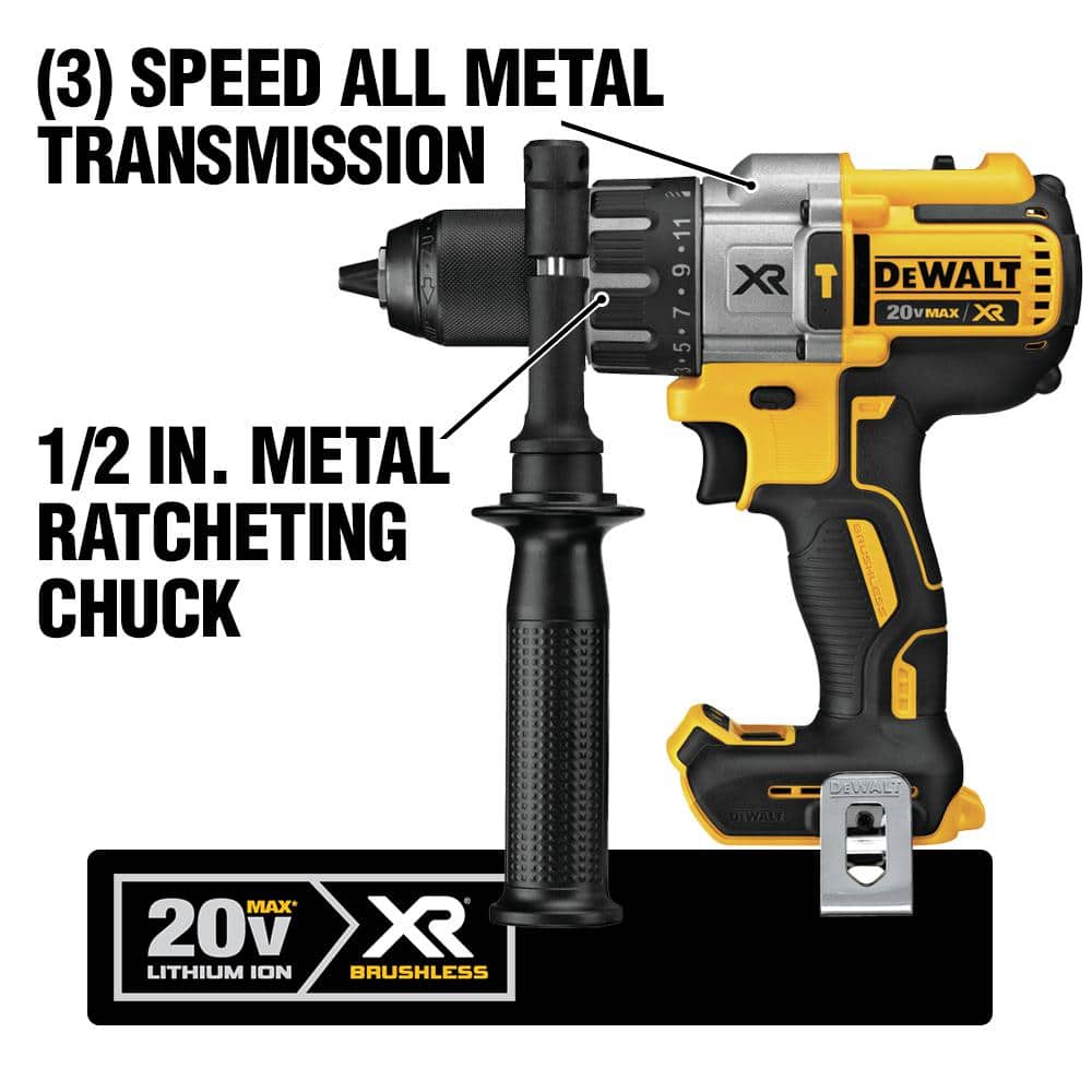 DEWALT 20V MAX Cordless Brushless 3-Speed 1/2 in. Hammer Drill and (1) 20V MAX Premium Lithium-Ion 5.0Ah Battery (3)