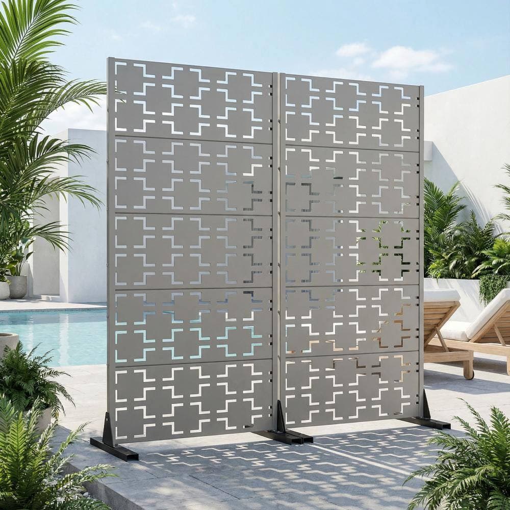 Dovelina 16 in. L x 59 in. H x 29.5 in. W Galvanized Metal Outdoor Privacy Screens Garden Fence in Grey(Set of 2) (2)