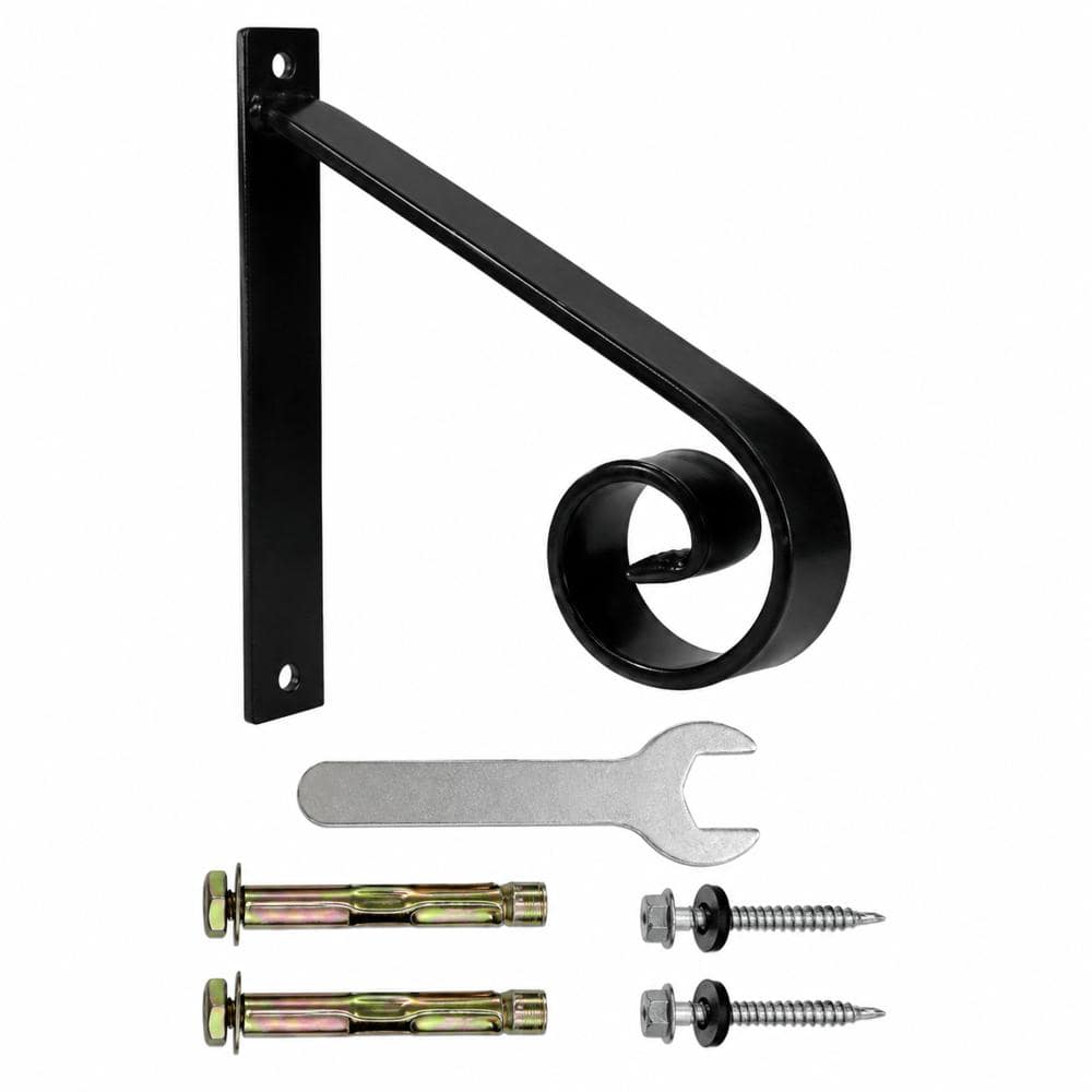Unbranded 12 in Wall Mounted Handrail for 1 Step Outdoor Steps Powder Coated Carbon Steel Wrought Iron Style Stair Grab Rail (1)