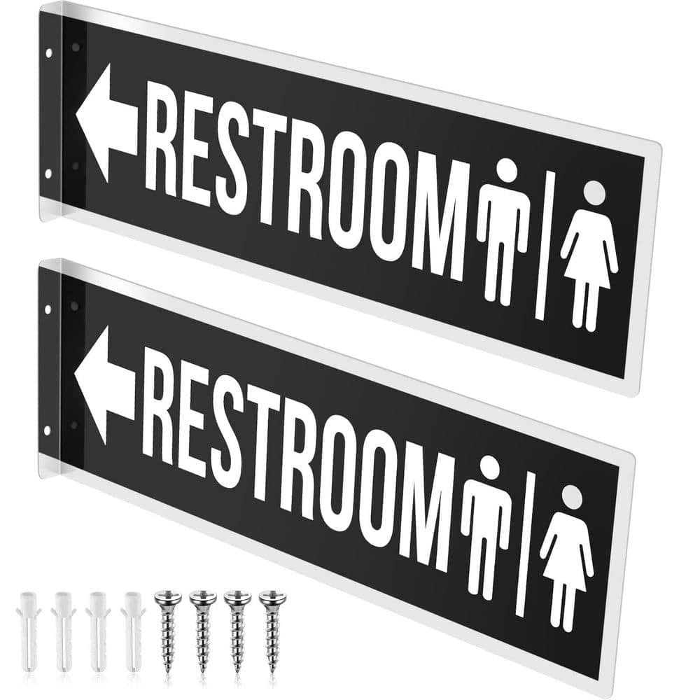 LAIFUCAM 2-Pack Double Sided Black Aluminum Bathroom Door Restroom Wall Sign Metal Flag for Home Office Business (1)