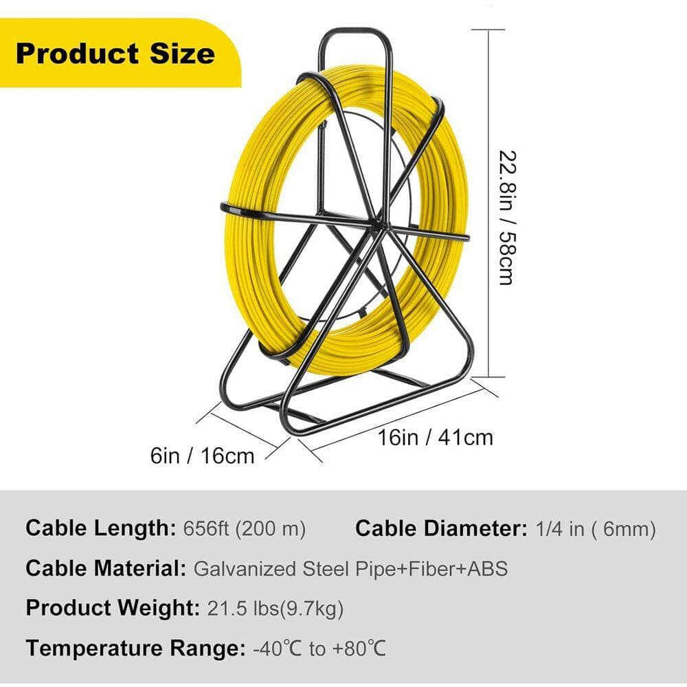 Lukyamzn 656 ft. Fiberglass Duct Rodder Fish Tape Pulling Tool with Steel Reel Stand (2)