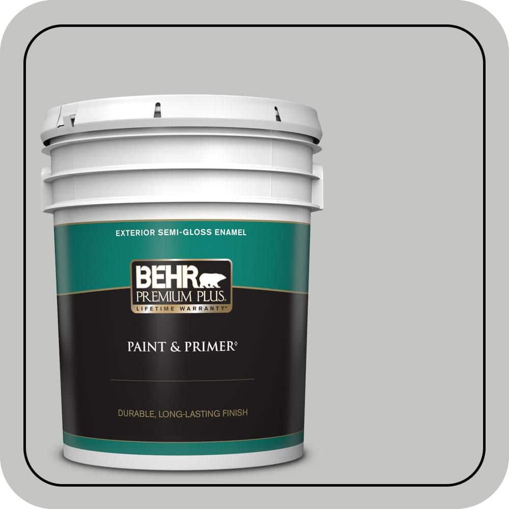 BEHR PREMIUM PLUS 5 gal. #N520-2 Silver Bullet Semi-Gloss Enamel Exterior Paint & Primer