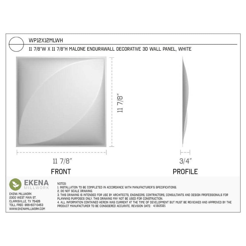 Ekena Millwork 11-7/8"W x 11-7/8"H Malone EnduraWall Decorative 3D Wall Panel (20-Pack for 19.59 Sq.Ft.) (2)