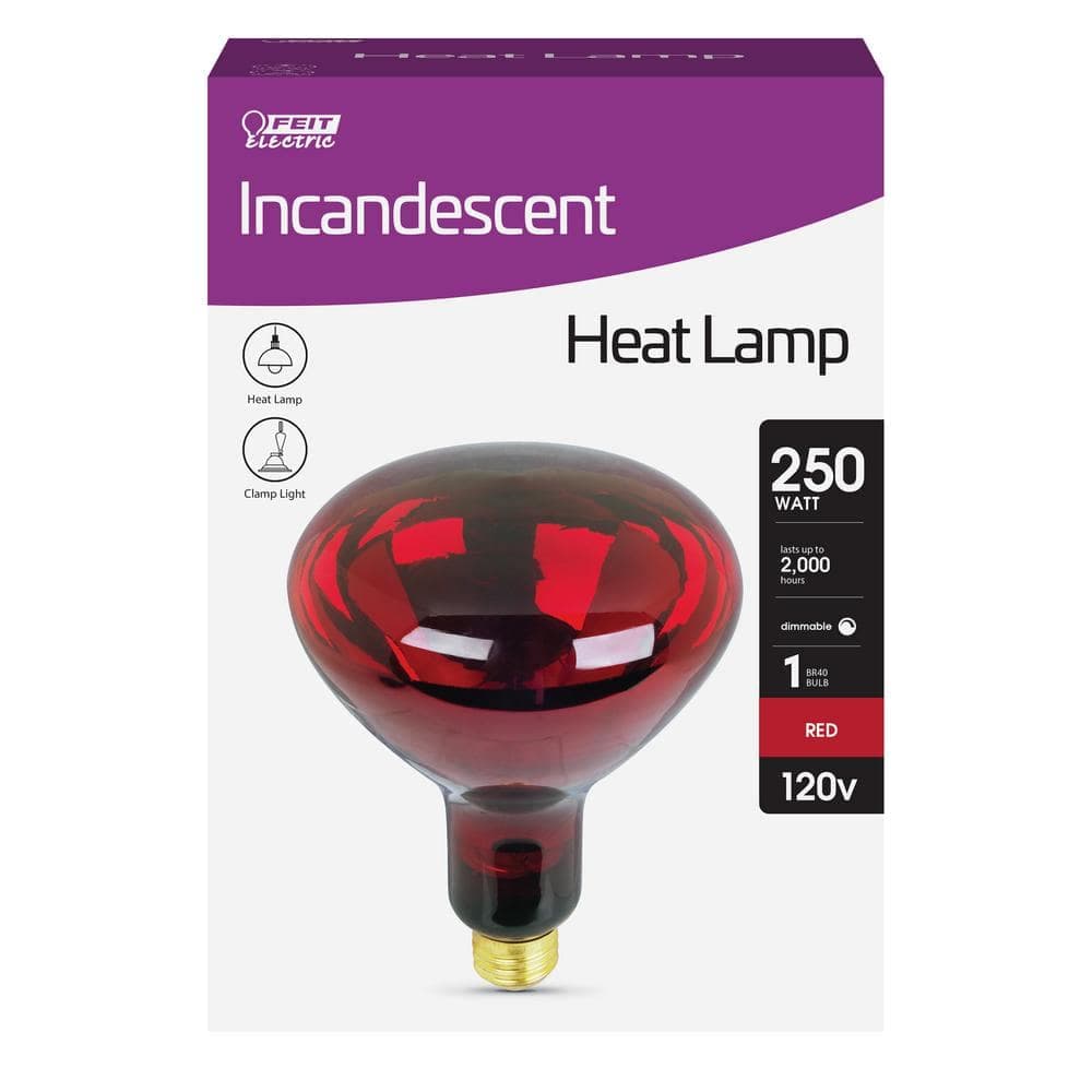 Feit Electric 250-Watt BR40 Red Reflector E26 Heat Lamp Dimmable 120-Volt Infrared Incandescent Light Bulb (1-Pack) (4)