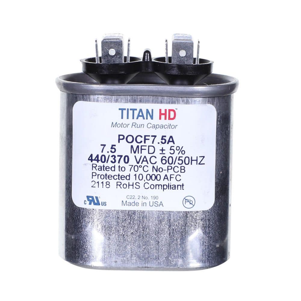 TITAN HD 7.5 MFD, 440-Volt/370-Volt Dual Voltage Oval Run Capacitor