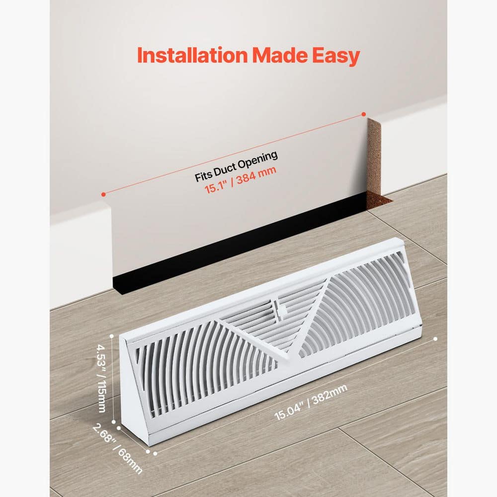 SKYSHALO 15 in. x 5 in. Floor Registers, 10-Pack Baseboard Registers, HVAC Heavy-Duty Iron Floor Vents, Rustproof Anti-Peeling (3)