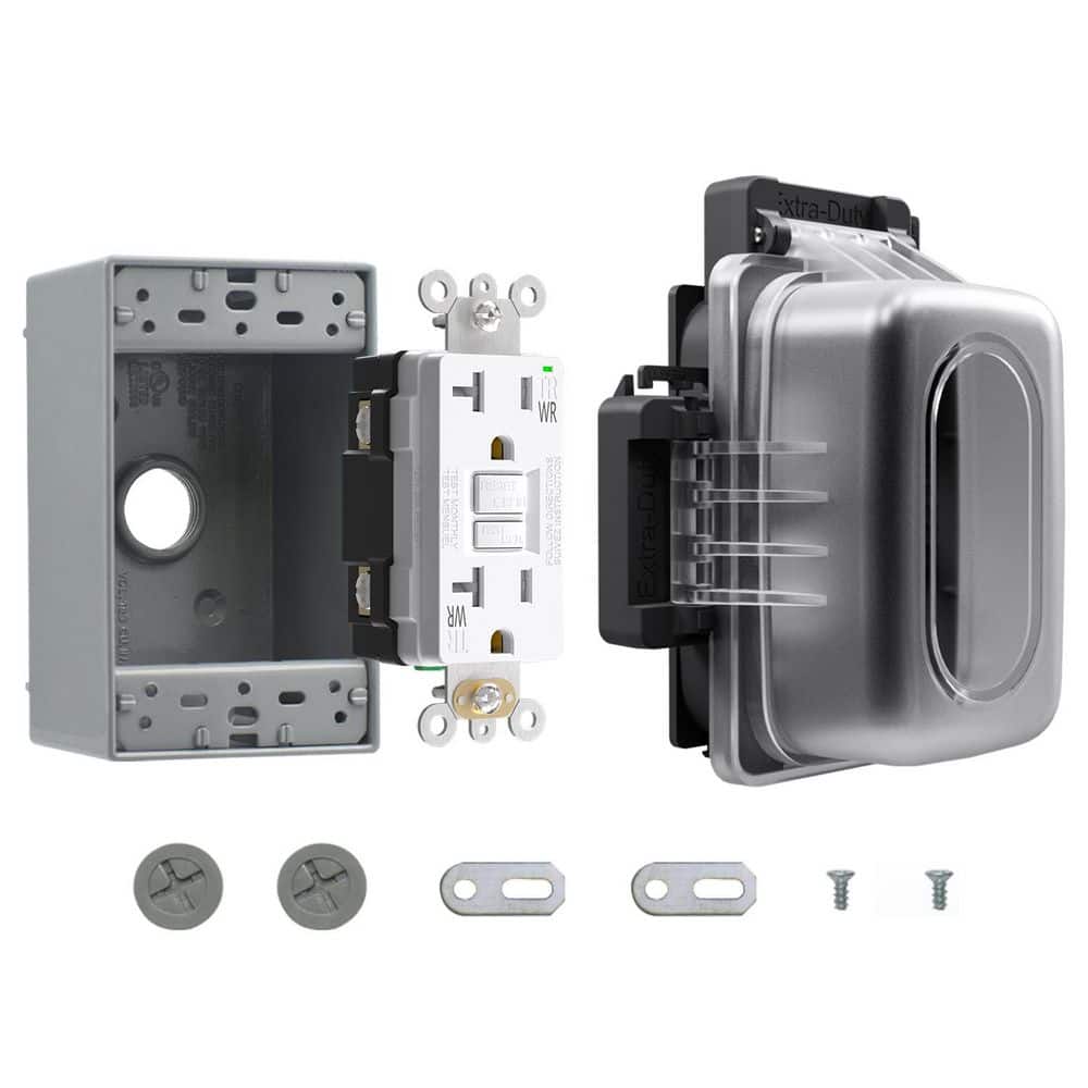 ELEGRP GFCI Outlet with Outdoor Cover and Box, Weather Resistant 20 Amp 125V Duplex Outlet, UL Listed, Matte White 1 PC