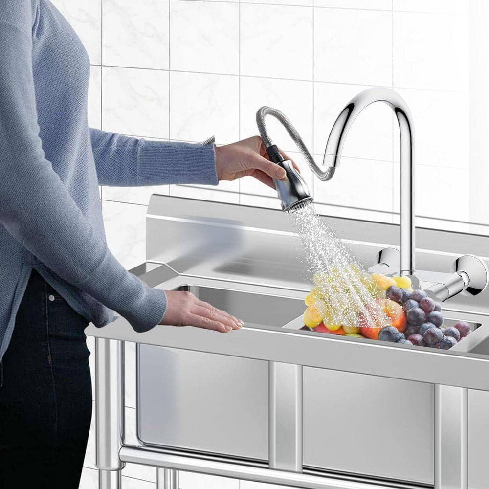 Unbranded Freestanding Laundry/Utility Sink, Stainless Steel 3-Compartment Bowl with Storage Shelf, Adjustable Legs for Garage (2)