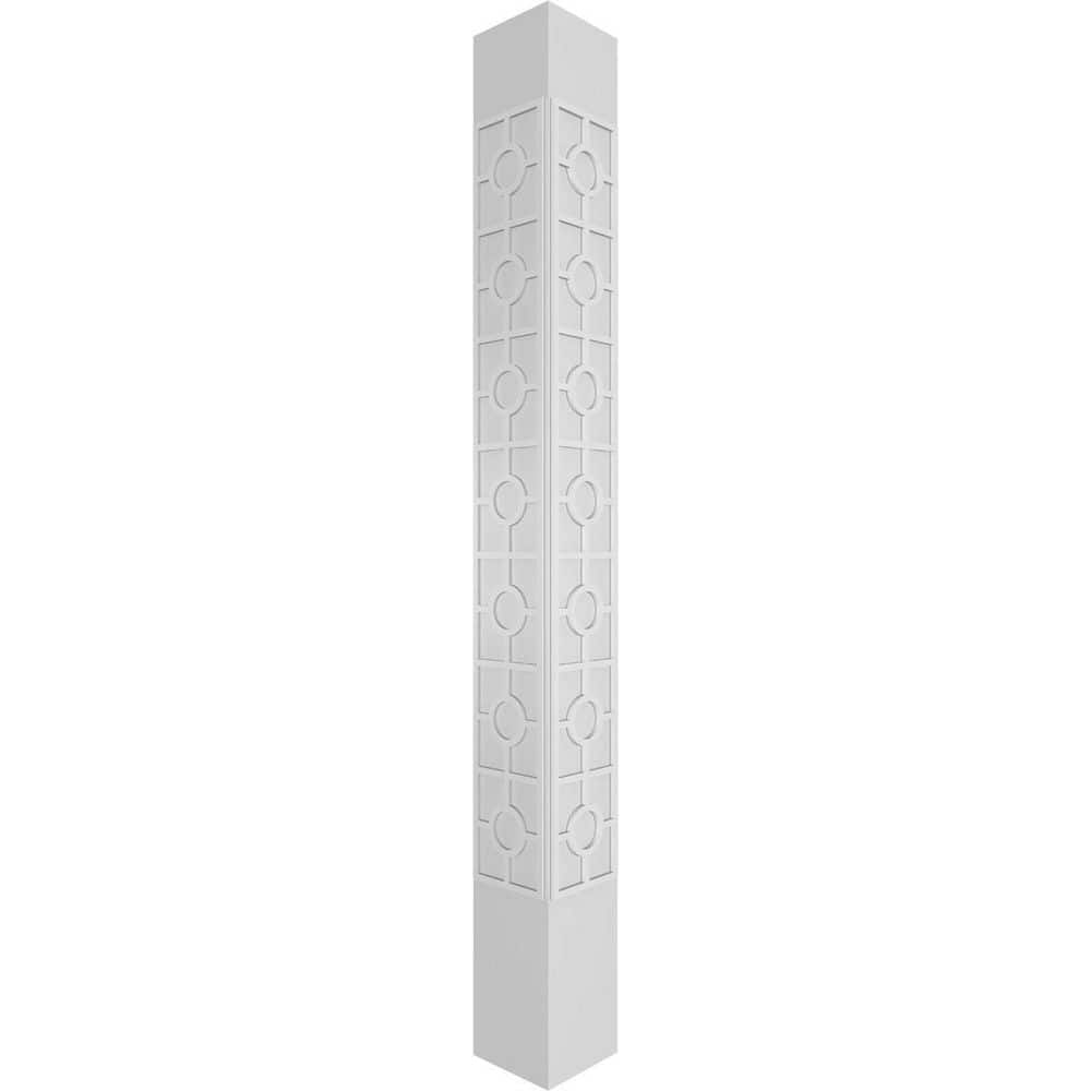 Ekena Millwork 11-5/8 in. x 9 ft. Premium Square Non-Tapered Koroluck Fretwork PVC Column Wrap Kit w/Standard Capital and Base (3)