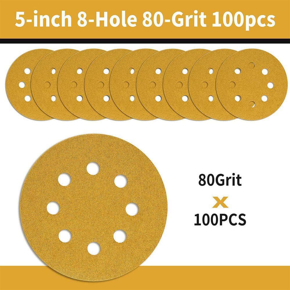LAIFUCAM 5 in. Sanding Discs with Hook and Loop Strong Adhesion Anti-Clogging Coating 100 Pack 80 Grit for Wood Automotive (2)