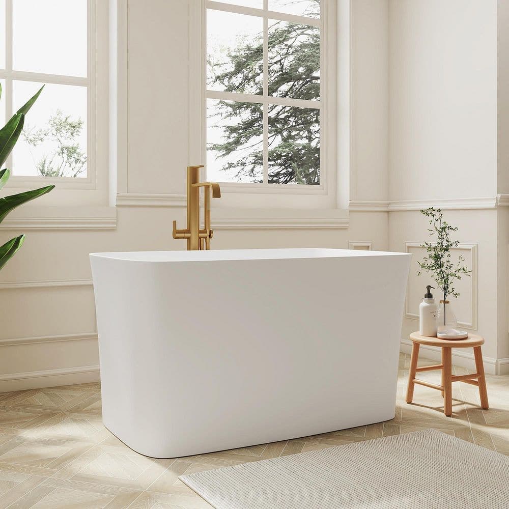 SJ STAR&JANE Zora 47 in. x 28 in. Solid Surface Freestanding Soaking Bathtub Stone Resin Japanese Tub With Seat in White (2)