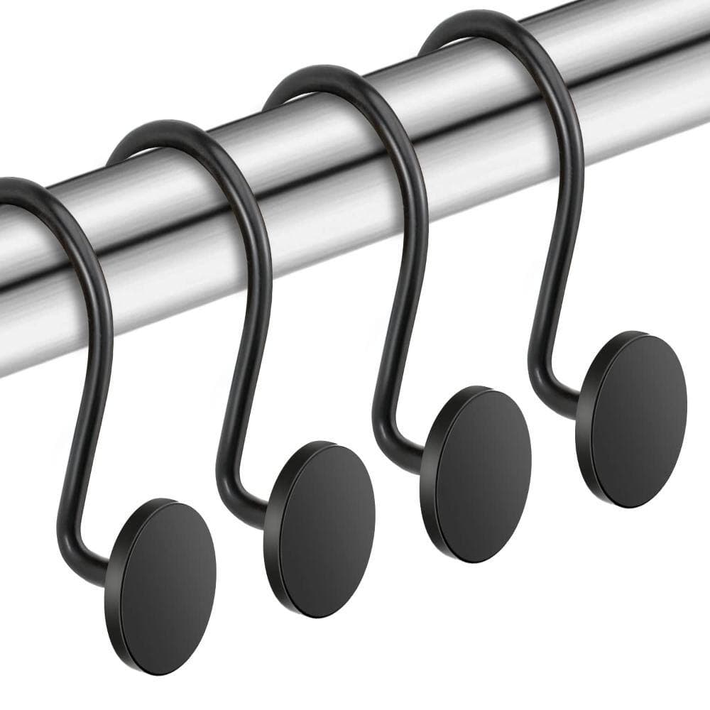 Unbranded Rustproof Black Metal Shower Curtain Hooks Set of 12 - Heavy Duty Round Rings for Bathroom Rods Hardware (2)