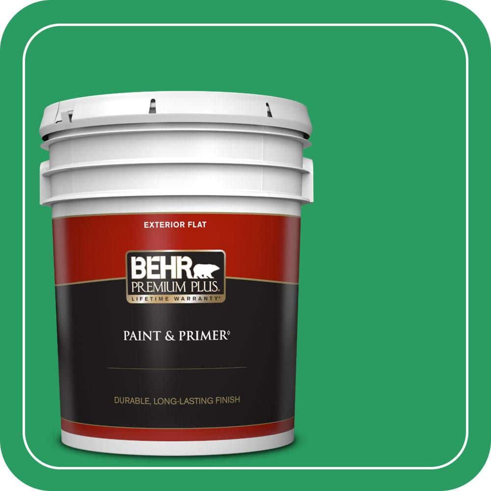 BEHR PREMIUM PLUS 5 gal. #S-G-450 Herbal Tea Flat Exterior Paint & Primer