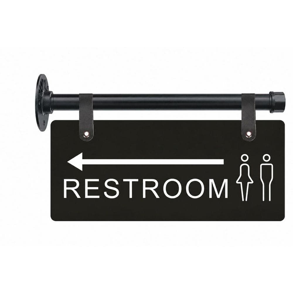 LAIFUCAM 1-Pack Wall Mount Metal Pipe Rod Black Finish Double Sided Restroom Directional Sign Unisex Bathroom Sign (3)