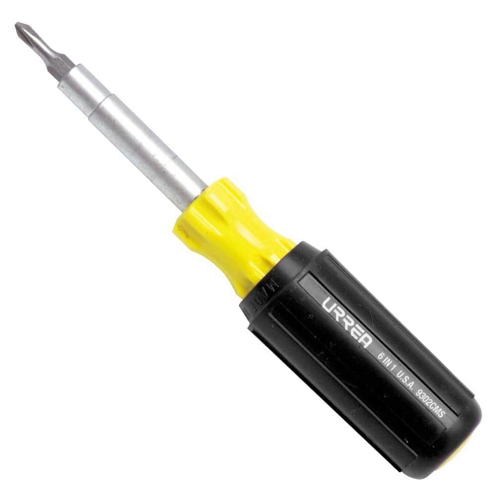 URREA 6-In-1 Screwdriver With 1/4 in. Flat, Phillips, And Hex Tips