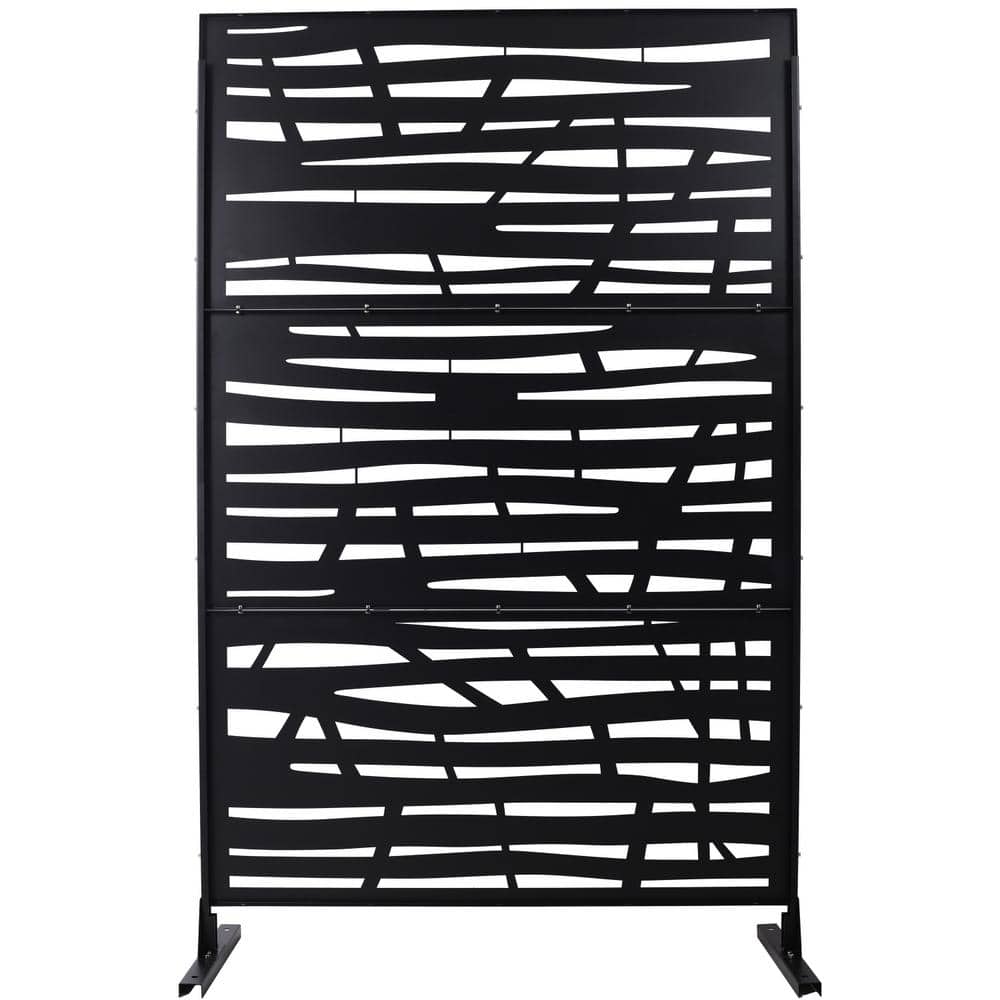 Tidoin 6.3 ft. x 4 ft. Black Steel Freestanding Flat Flat Top Decorative Privacy Screen Metal Fence Panel (1)