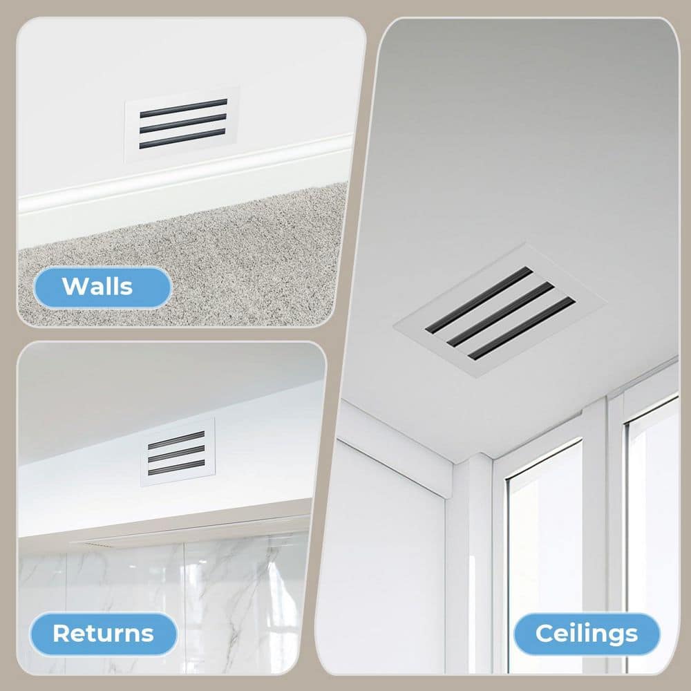 Helhom 10 in. x 6 in. Decorative Air Vent Register Grille Linear Slot Diffuser, HVAC Vent Cover for Ceiling Wall Floor in White (3)