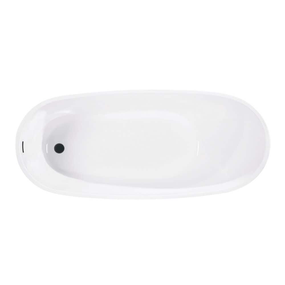 Kingston Brass Aqua Eden 63 in. x 29 in. Acrylic Flatbottom Freestanding Soaking Bathtub in White/Matte Black with Drain (1)