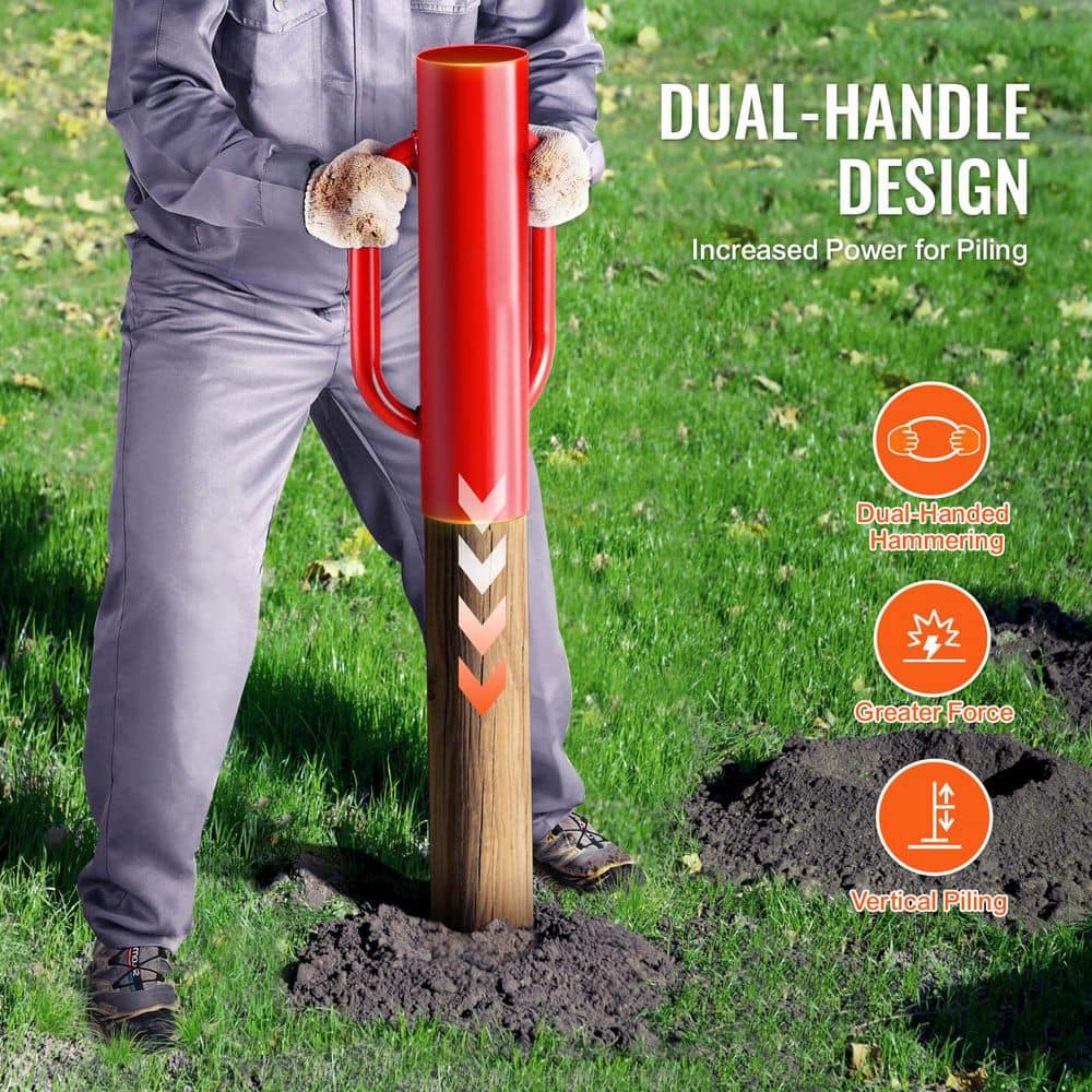 SKYSHALO Fence Post Driver with Handles, 14lb. Carbon Steel Hand Post Rammer, 2. 7in. Inner Diameter Post Pole Pounder, Red (2)