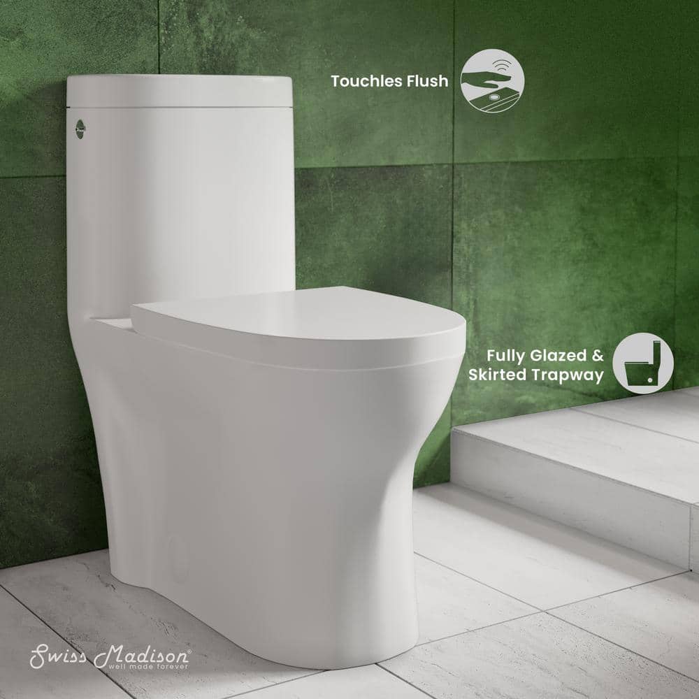 Swiss Madison Monaco 1-Piece 1.1/1.6 GPF Dual Touchless Flush Elongated Toilet in White, Seat Included (2)