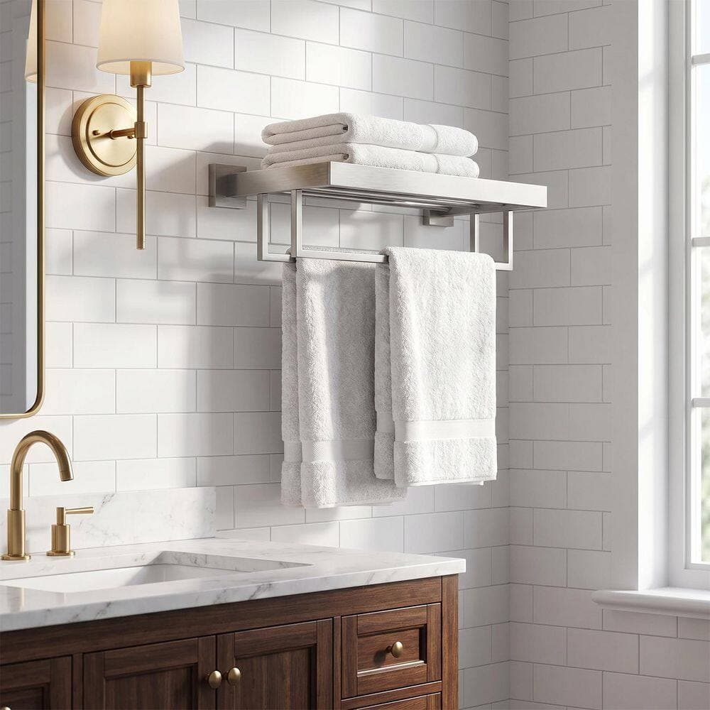 WOWOW 16 in. Stainless Steel Wall Mounted Double Towel Bar in Brushed Nickel (2)